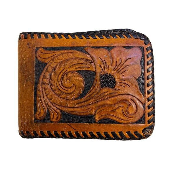 #4577 Brown Leather Wallet VTG embossed POP dad father - Picture 2 of 6